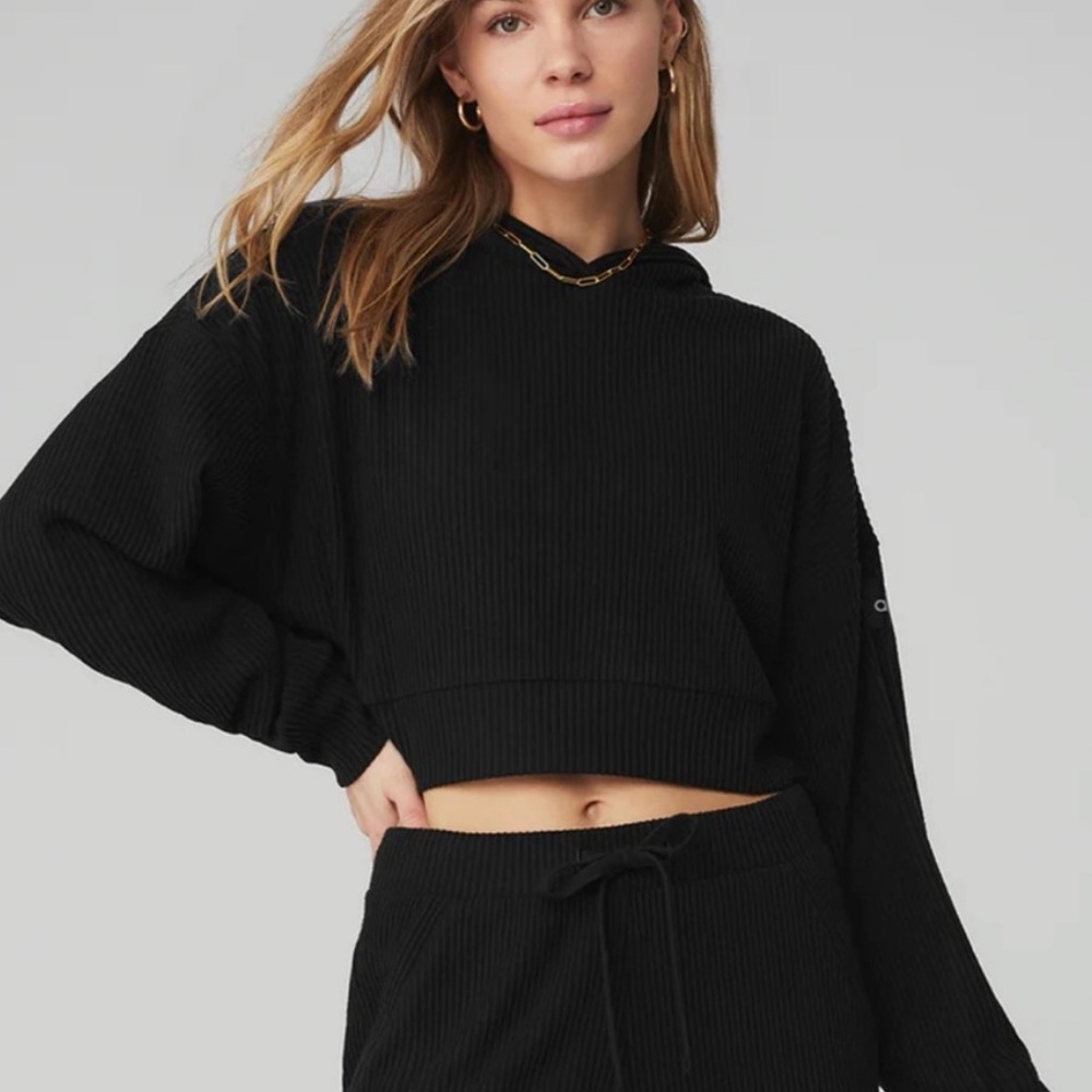 Alo Yoga Muse Black Cropped Hoodie S - Picture 2 of 10